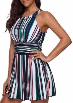 Plus Size Multi Color Striped Swimdress Set -Modlily 319487 P 1667988179010