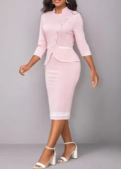 Plus Size Light Pink Contrast Binding Bodycon Dress -Modlily 319643 P 16774736309792