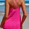 Patchwork Criss Cross Hot Pink Tankini Set