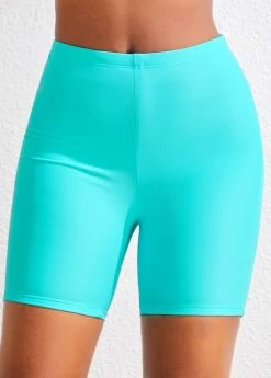 High Waisted Cyan Swim Shorts