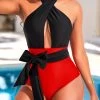 Criss Cross Red One Piece Swimwear