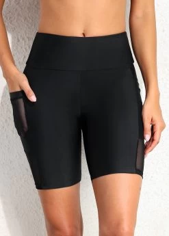 High Waisted Black Pocket Swim Shorts 7 High Waisted Black Pocket Swim Shorts -Modlily 320252 P 16722266053263