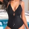 Criss Cross Black Tie Front One Piece Swimwear