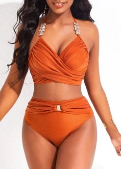 Criss Cross High Waisted Brick Red Bikini Set -Modlily 320410 P 16774736330874