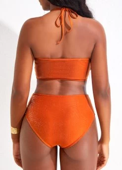 Criss Cross High Waisted Brick Red Bikini Set -Modlily 320410 P 16774736337431