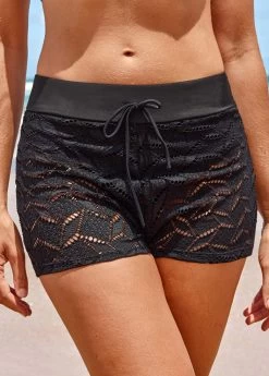 Mid Waisted Black Lace Beach Shorts
