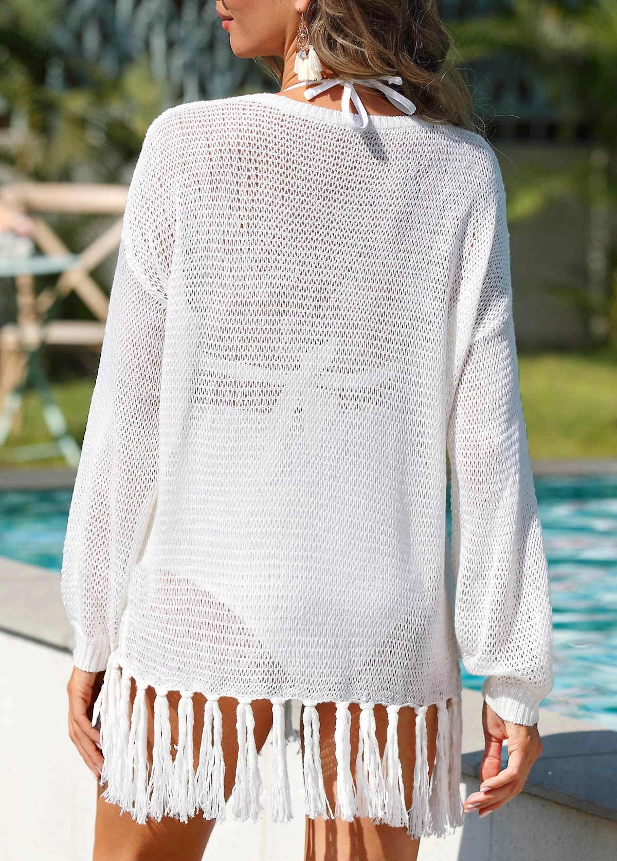Tassel White Long Sleeve Cover Up 2 Tassel White Long Sleeve Cover Up - Image 2