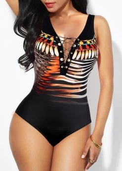 Lace Up Animal Print Black One Piece Swimwear 5 Lace Up Animal Print Black One Piece Swimwear -Modlily 321599 P 1670401549208