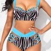 Criss Cross Zebra Stripe Print Bikini Set