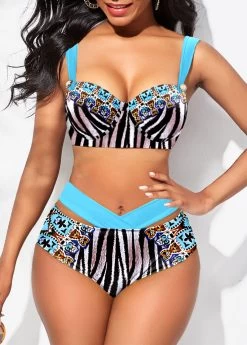 Criss Cross Zebra Stripe Print Bikini Set