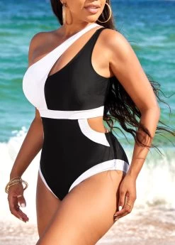 Black Contrast Cutout One Piece Swimwear -Modlily 321735 P 16709808591682