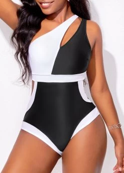 Black Contrast Cutout One Piece Swimwear -Modlily 321735 P 16709808592109