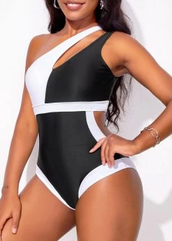 Black Contrast Cutout One Piece Swimwear -Modlily 321735 P 167098085998010