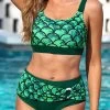 Metal Ring Mid Waisted Fish Scales Print Bikini Set