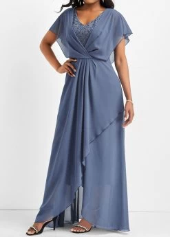 Plus Size Dusty Blue Lace Maxi Dress -Modlily 322187 P 16794495066814