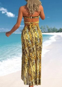 Criss Cross Leopard Gold Bikini Set And Cover Up -Modlily 322459 P 1682242196179