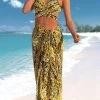 Criss Cross Leopard Gold Bikini Set And Cover Up