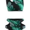 Cut Out Mid Waisted Leaf Print Black Bikini Set