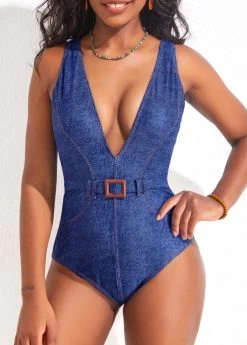Blue Buckle Detail One Piece Swimwear -Modlily 322584 P 16723078686760