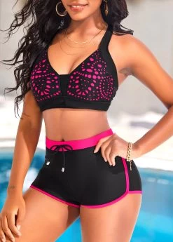 Hollow Criss Cross Hot Pink Bikini Set -Modlily 322771 P 16722266001662
