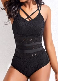 Lace Criss Cross Patchwork Black One Piece Swimwear 7 Lace Criss Cross Patchwork Black One Piece Swimwear -Modlily 322898 P 16781924421703
