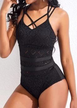 Lace Criss Cross Patchwork Black One Piece Swimwear 6 Lace Criss Cross Patchwork Black One Piece Swimwear -Modlily 322898 P 16781924427982