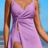 Twist Mid Waisted Light Purple Swimdress And Panty