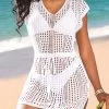 Breathable White V Neck Cover Up
