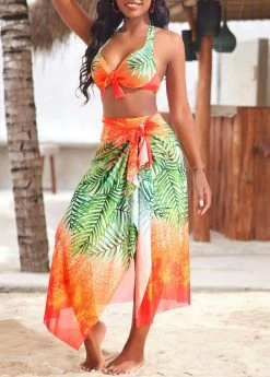 Breathable Leaf Print Orange Cover Up Skirt 7 Breathable Leaf Print Orange Cover Up Skirt -Modlily 323662 P 16753011354582