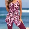 Handkerchief Hem High Waisted Dark Reddish Purple Tankini Set