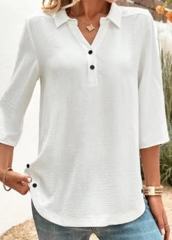Plus Size White Button Blouse -Modlily 323796 P 16788414664533