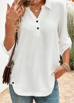 Plus Size White Button Blouse -Modlily 323796 P 16788414666644