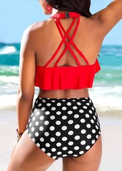 Ruffle High Waisted Polka Dot Red Bikini Set -Modlily 323958 P 16775610750581