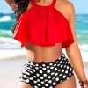 Ruffle High Waisted Polka Dot Red Bikini Set