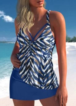 Criss Cross Animal Print Blue Tankini Set 8 Criss Cross Animal Print Blue Tankini Set -Modlily 324019 P 1673257110263