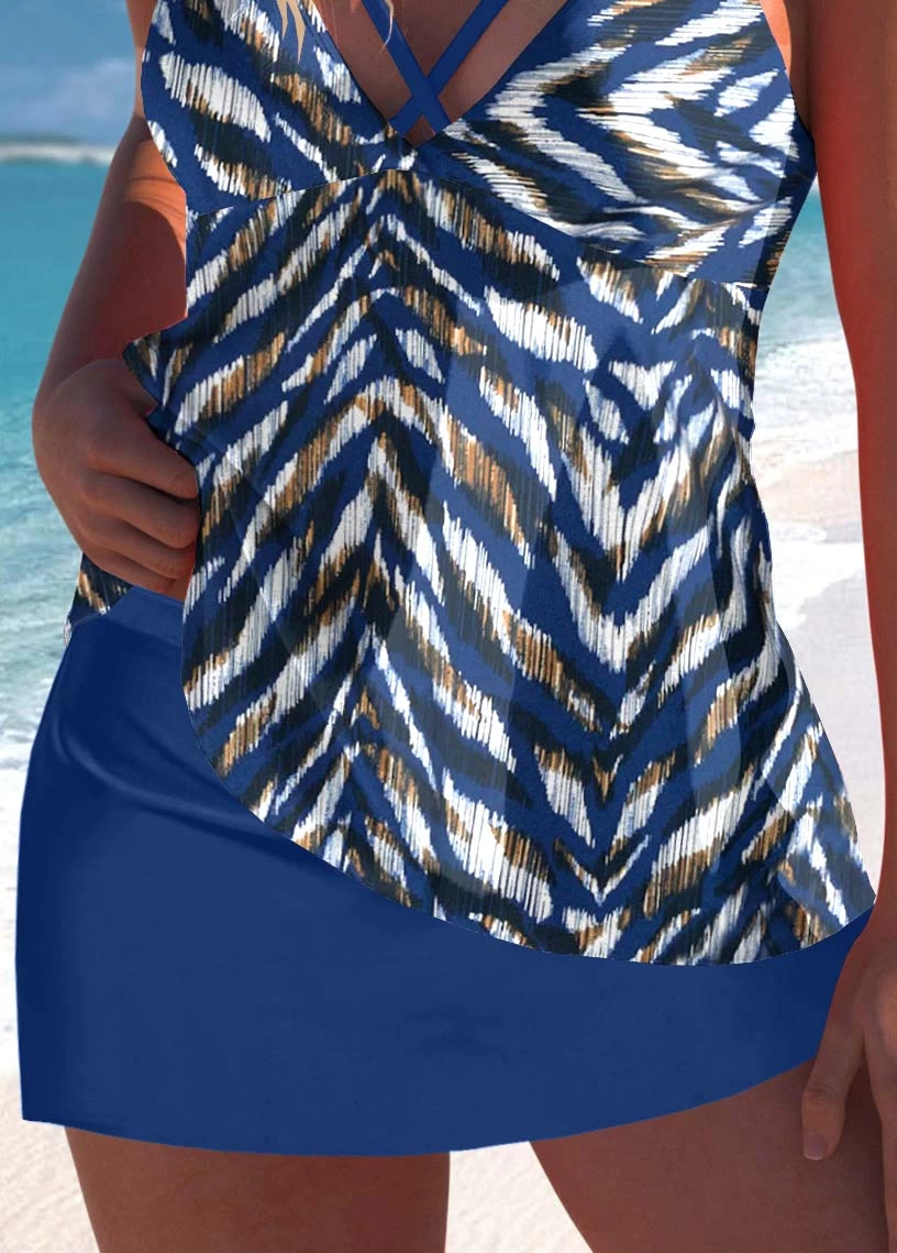 Criss Cross Animal Print Blue Tankini Set 6 Criss Cross Animal Print Blue Tankini Set - Image 6