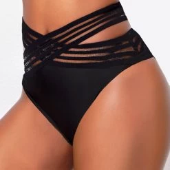 Asymmetry Black Mesh Stitching Bikini Set -Modlily 324184 P 16734266861402