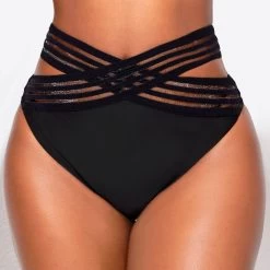 Asymmetry Black Mesh Stitching Bikini Set -Modlily 324184 P 16734266862150