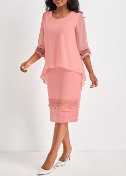 Plus Size Dusty Pink Fake 2in1 Dress -Modlily 324185 P 16736195300942