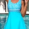 Patchwork Mid Waisted Cyan Swimdress Set