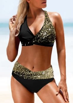 Criss Cross Gold Shinning Bikini Set