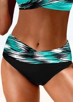 Mid Waisted Dazzle Colorful Print Black Bikini Bottom