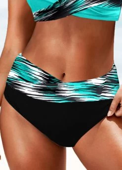 Mid Waisted Dazzle Colorful Print Black Bikini Bottom -Modlily 324926 P 1674975067345