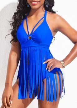 Tassel High Waisted Royal Blue Swimdress And Panty -Modlily 324986 P 16763691440442