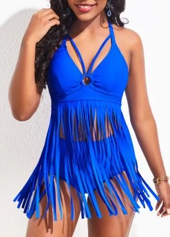 Tassel High Waisted Royal Blue Swimdress And Panty -Modlily 324986 P 16763691447833
