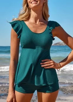 Cut Out High Waisted Turquoise Tankini Set -Modlily 325126 P 16818157355184