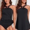 Circular Ring Mid Waisted Black Swimdress Set