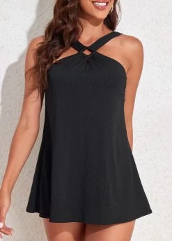 Circular Ring Mid Waisted Black Swimdress Set -Modlily 325162 P 16794712886283