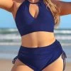 Plus Size Tie Navy Bikini Set