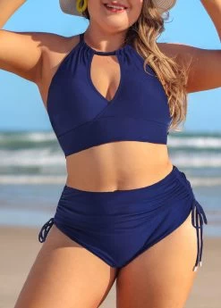 Plus Size Tie Navy Bikini Set